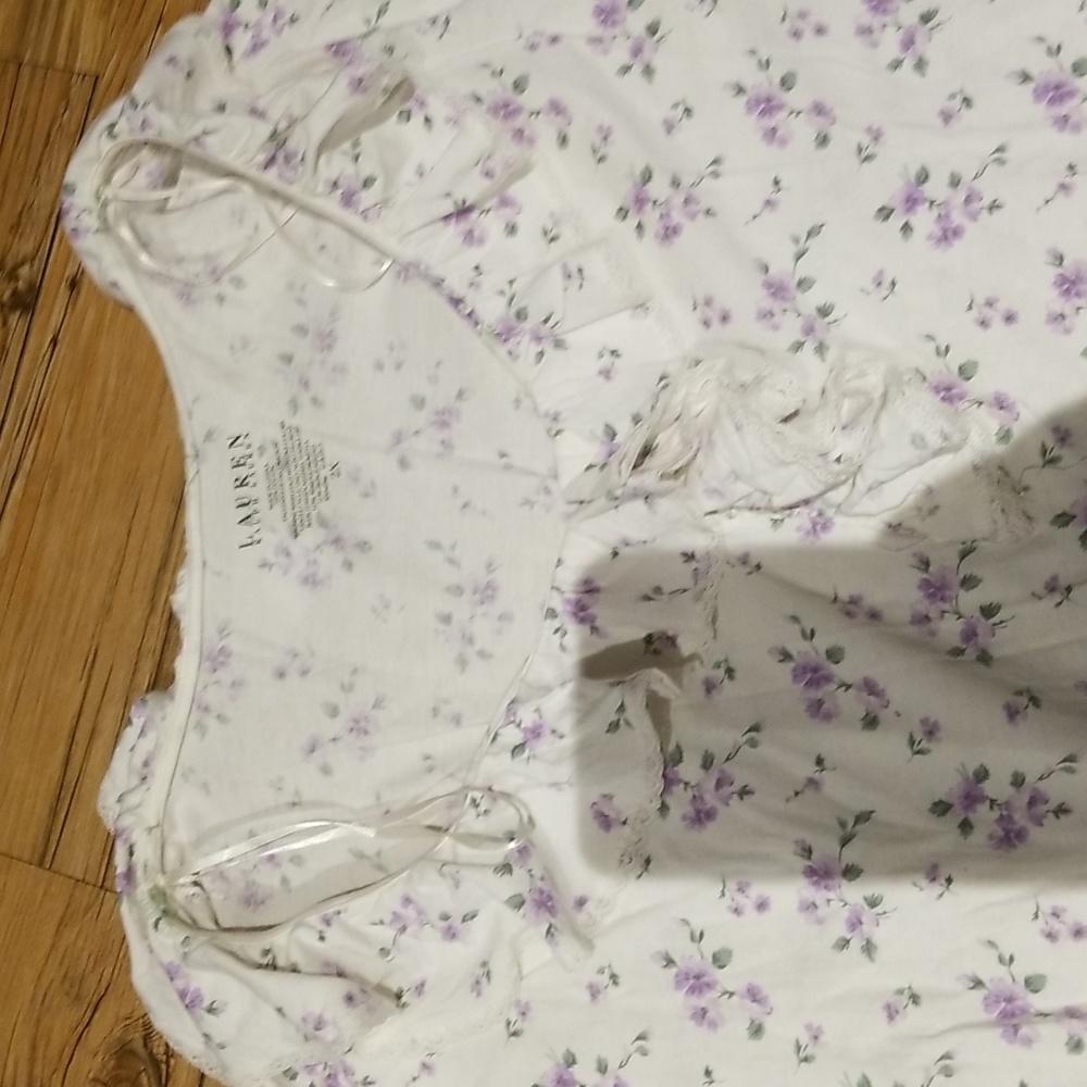 Lauren Ralph Lauren cream  w/purple flowers long sleeve pajamas sz 2X EUC - Picture 3 of 8
